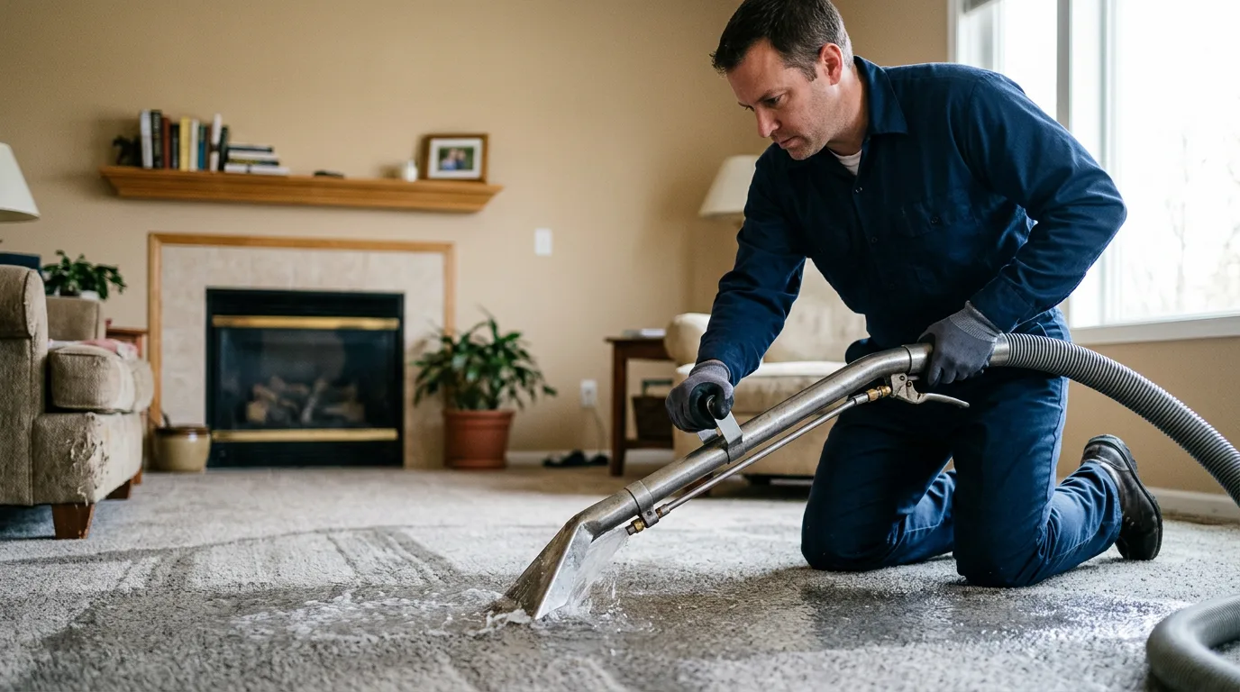 Water damage restoration technician working near Kannapolis, NC